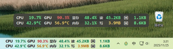 LiteMonitor 主界面截图 — 硬件性能监控面板
